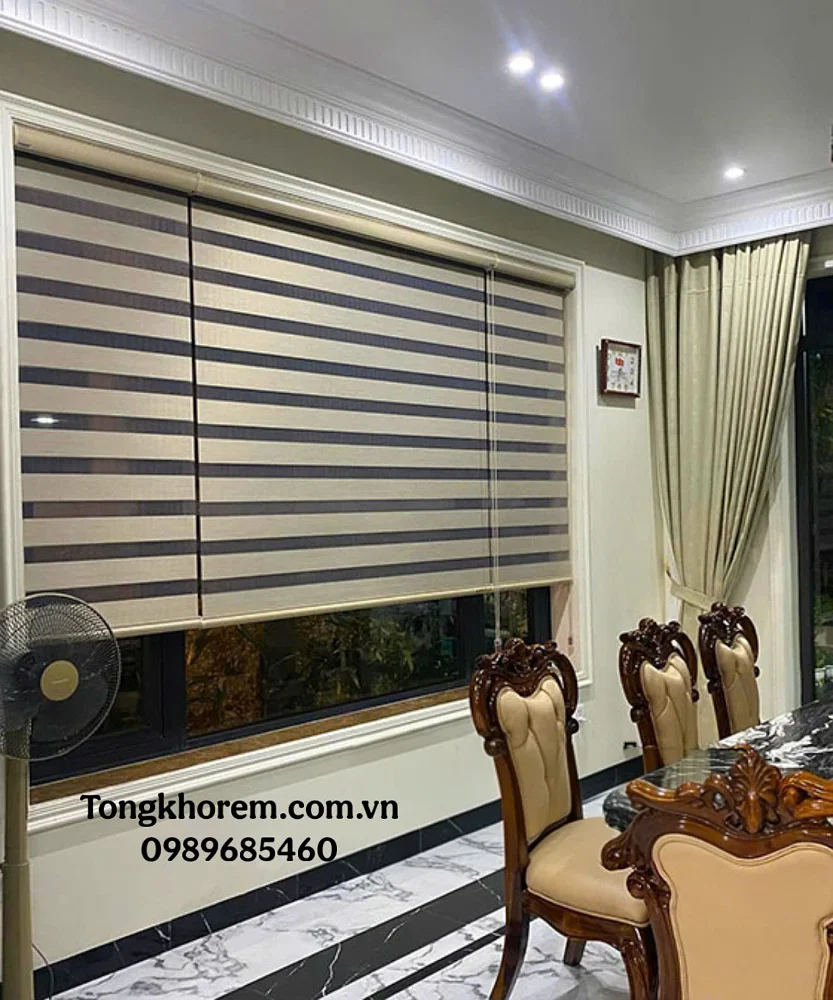 Rèm cầu vồng màu kem Hàn Quốc Honest lắp phòng khách